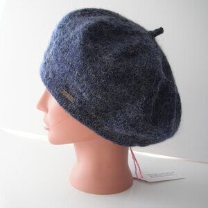 Hand Knitted Beret Hat Toque Adult Sz-L-M Mohair Blend Navy Blue Hand knit by me